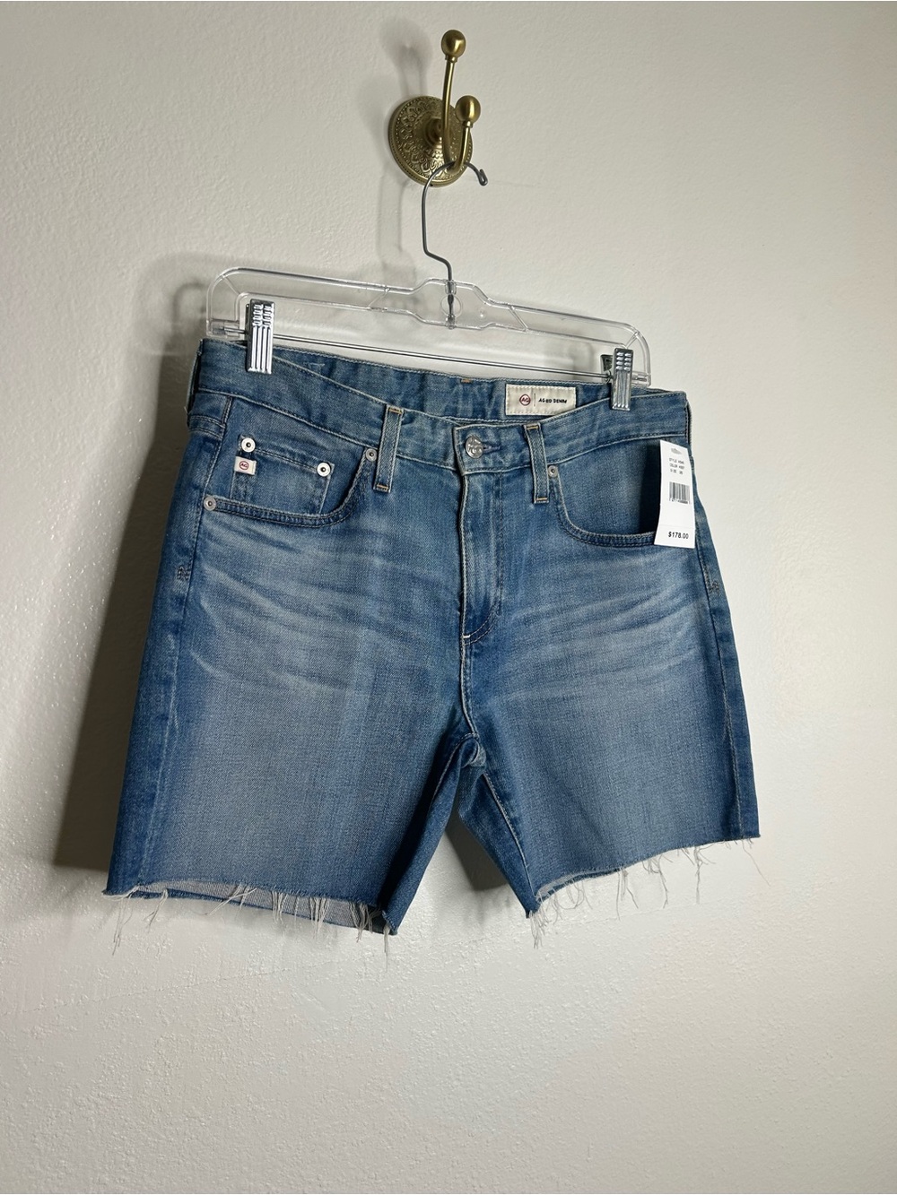 NWT AG Denim Mid Thigh Cutoff Raw Hem Distressed Short Cotton Lyocell Size 26